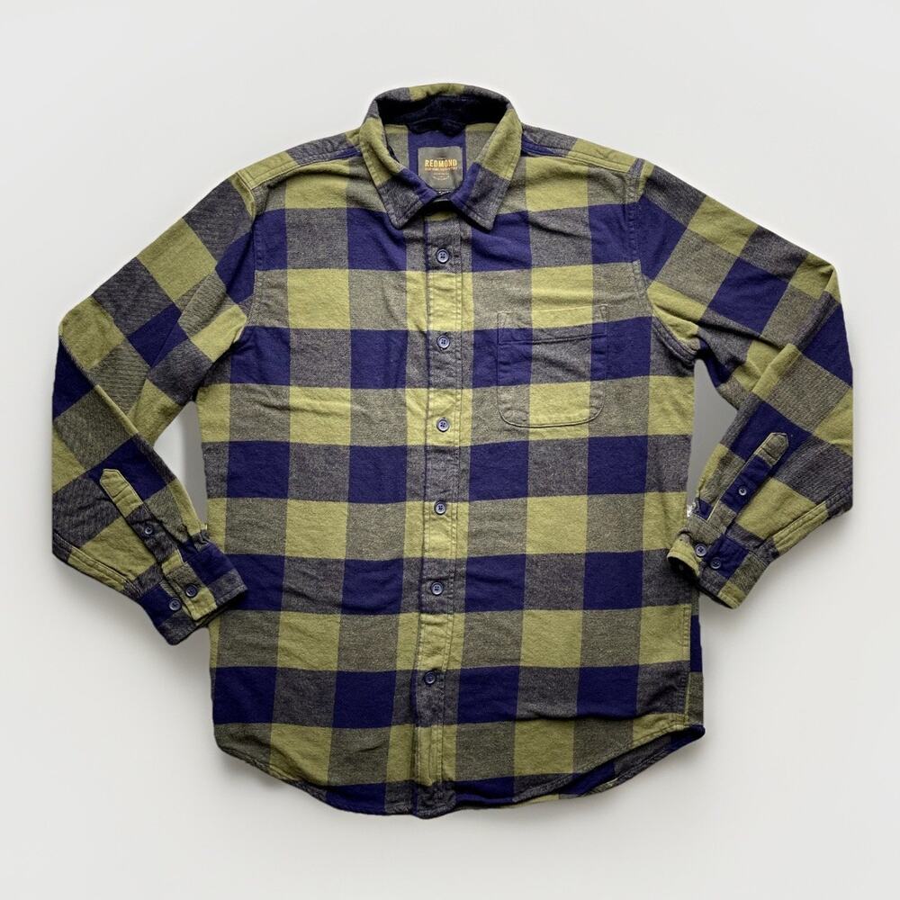 Redmond Outfitters Flannel Shirt Mens Medium Green Black Check Plaid Long Sleeve